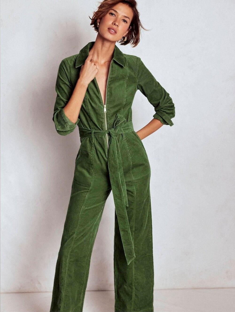 NWT Boden Green Zip Up Cord Jumpsuit (Missing Belt) Size 12R